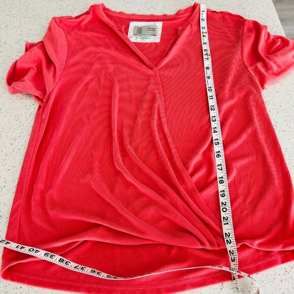 Saturday Sunday by Anthropologie Coral Pink Ribbed Amy Surplice top size S - Picture 4 of 7
